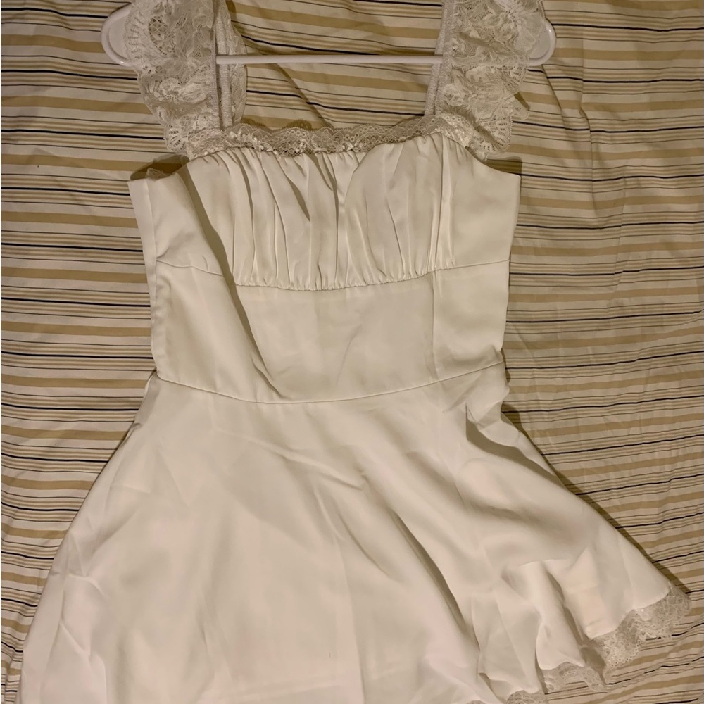 White Satin Chemise with Lace Details